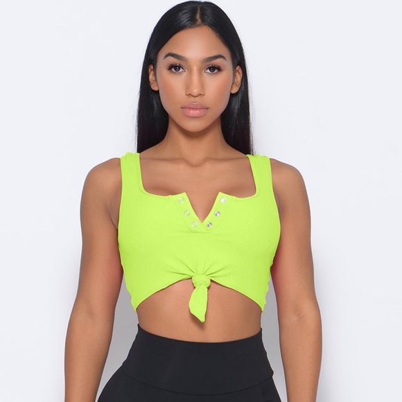 Bombshell Sportswear Other - Bombshell Henley Knot Sports Bra Tank Neon Yellow XL